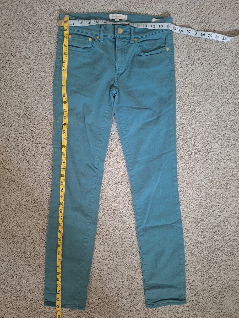 Tory Burch Super Skinny Ivy Jeans Teal Blue Green Stretchy Size 27